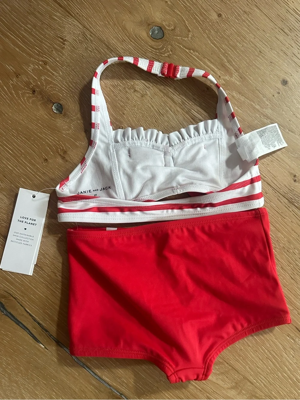 Janie and Jack Girls Red Striped Two-Piece Swim Set with Bow